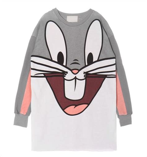 Women Fashion Cartoon Bugs Bunny Printed Long Sleeved Sweatergray
