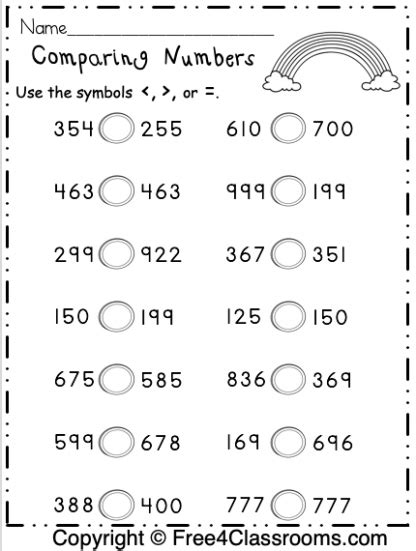 Free Comparing Numbers Worksheets 3 Digit Numbers Free4classrooms