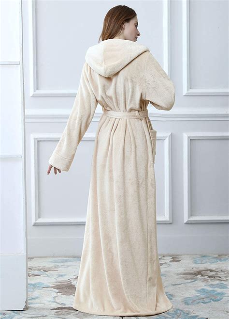 Womens Mens Luxurious Full Length Hooded Plush Fleece Robe Long