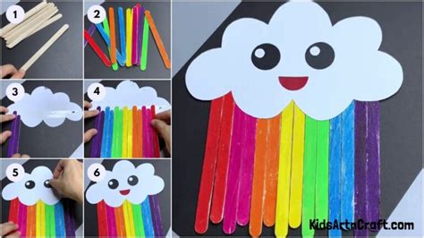 Easy Paper And Popsicle Cloud Rainbow Craft For Kids Kids Art And Craft