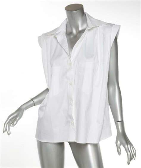 Piece Of White Cotton Sleeveless Shoulder Padded Poplin Shirt Blouse