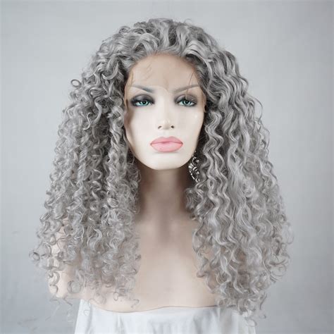 24 Afro Gray Hair Curly Long Halloween Lace Front Wig Heat Resistant