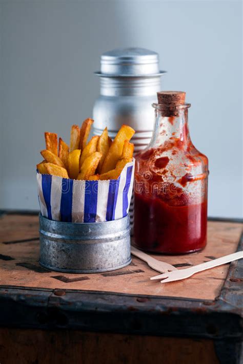 French Fries With Ketchup On Table Stock Image Image Of Chips