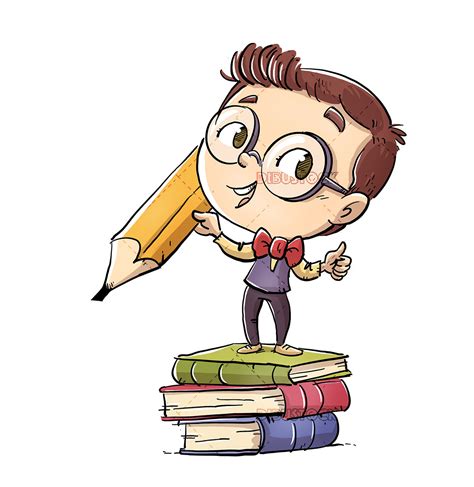 Student Kid With Pencil And Books Dibustock Ilustraciones Infantiles