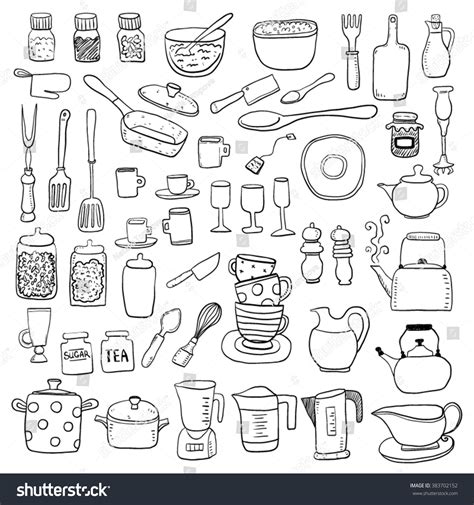 Hand Draw Kitchen Utensils Collection Royalty Free Stock Vector