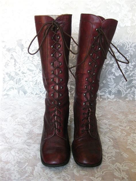 Vintage Red Leather Lace Up Boots Womens Size By Needvintageshoes