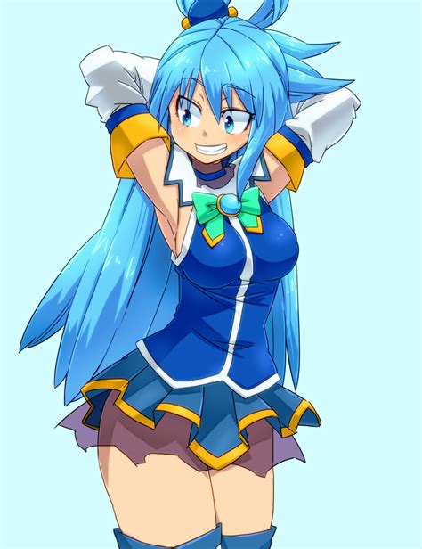 Safebooru 1girl Absurdres Aono3 Aqua Konosuba Armpits Arms Behind Head Bare Shoulders Blue