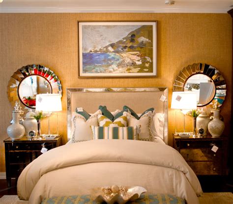 The screen acts as a focal point for the room and draws the eye upwards to increase the visual size of the space. Bedroom setup in Newport showroom -Barclay Butera (With ...