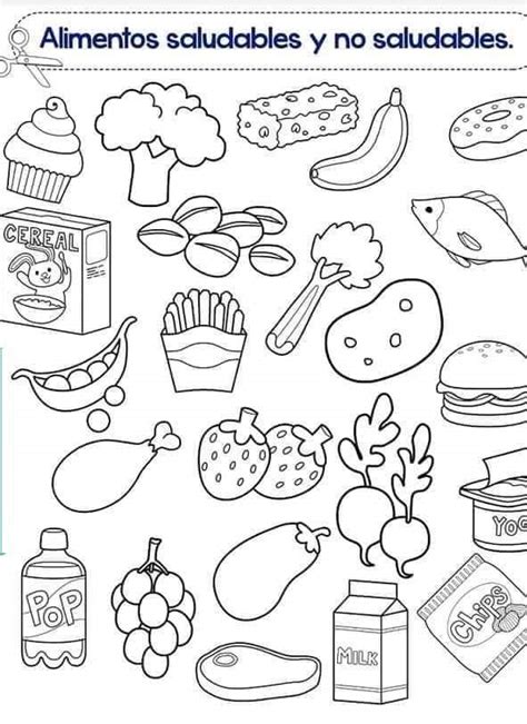 Dibujos De Alimentos Sanos Para Imprimir Y Colorear