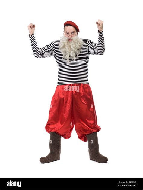 Funny Old Man In Red Pants Isolated On White Stock Photo Alamy