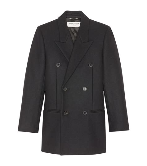 Saint Laurent Black Double Breasted Wool Coat Harrods Uk