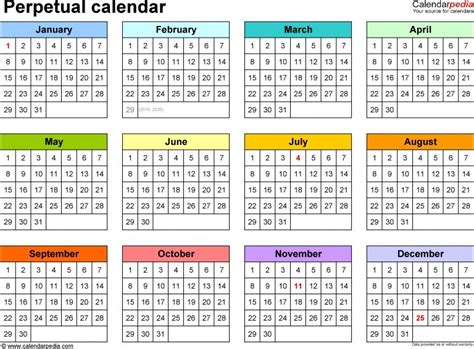 Perpetual Calendars 7 Free Printable Pdf Templates Qualads