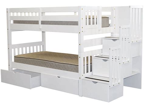Bedz King Stairway Bunk Bed Twin Over Twin With 3 Drawers