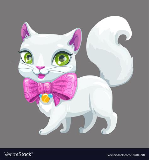 Cute Cartoon Fluffy White Cat Icon Royalty Free Vector Image