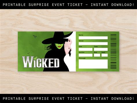 Printable Wicked Broadway Ticket Surprise Musical Collectible Theater