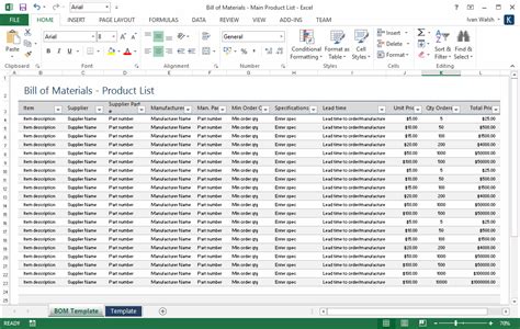 Bill Of Materials Template Ms Word Excel Templates Forms