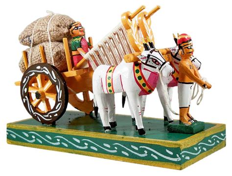 Bullock Cart Carrying Harvest Wood Statue 5 X 8 X 35 Inches Wood Sculpture Bullock Cart
