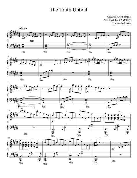 Does it mean anything special hidden between the lines to you? The Truth Untold (BTS) Sheet music for Piano | Download ...