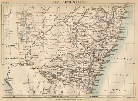 New South Wales Australia Authentic 1889 Map Showing Towns Topography