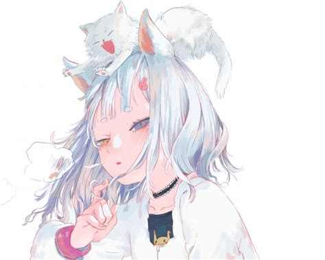 Wallpaper Choker White Cat Anime Girl Animal Ears Gray