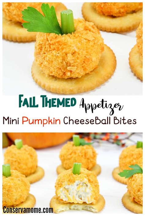 Fall Themed Appetizer Mini Pumpkin Cheese Ball Bites Conservamom