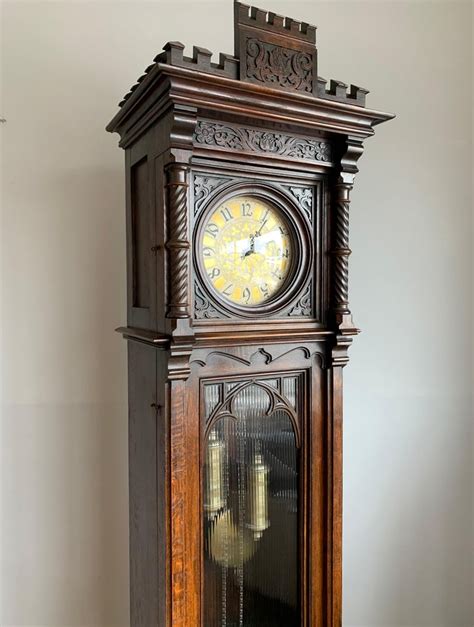 Antique And Unique Hand Carved Gothic Revival Grandfather Or Longcase