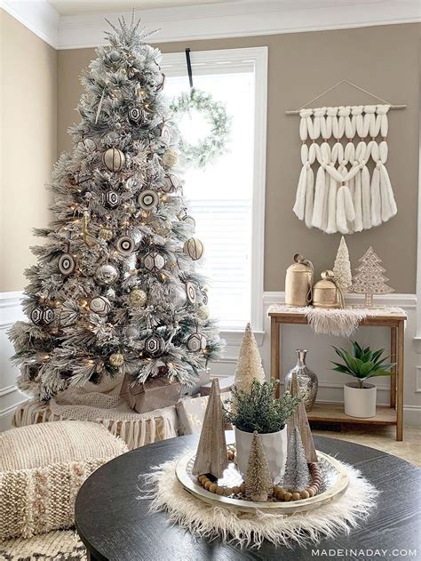 Rustic Bohemian Style Christmas Tree And Decor Boho Flocked Tree