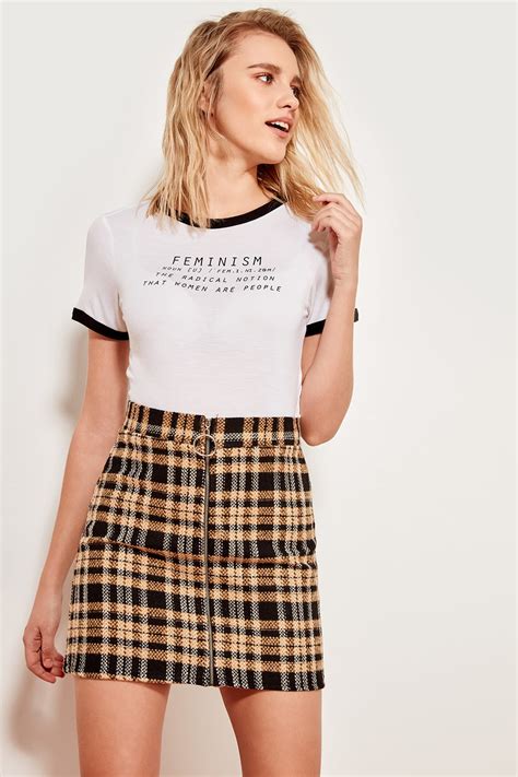 Trendyol Brown Plaid Skirt With Zipper Twoss19yn0080 In Skirts From