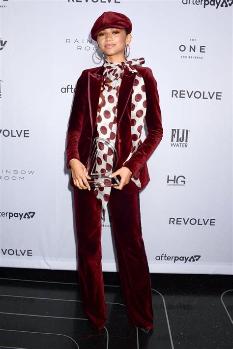 Zendayas Red Velvet Suit At The Fashion Media Awards 2019 Popsugar
