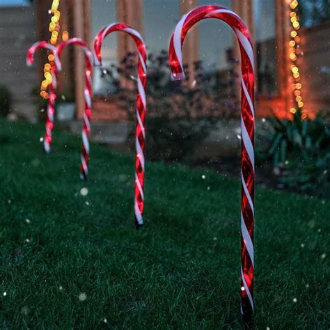 Outdoor Red & White Multi Function Candy Cane Christmas Stake Lights, 4