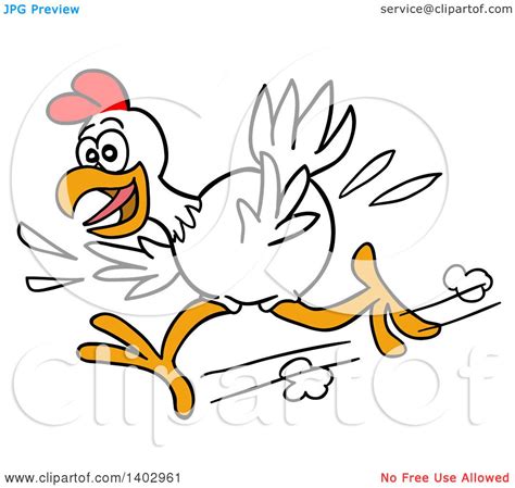 Cartoon Clipart Of A White Chicken Running To The Left Royalty Free