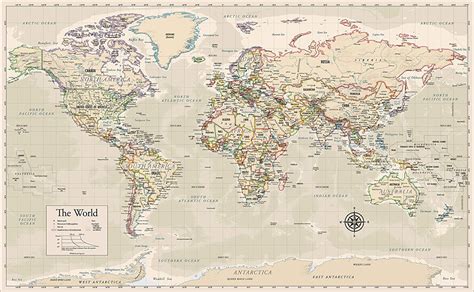 Buy Antique Style Laminated World Map 18 X 29 Wall Chart Map Of