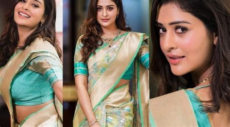 Payal Rajput Looks Beautiful In A Cream Silk Saree Fashionworldhub