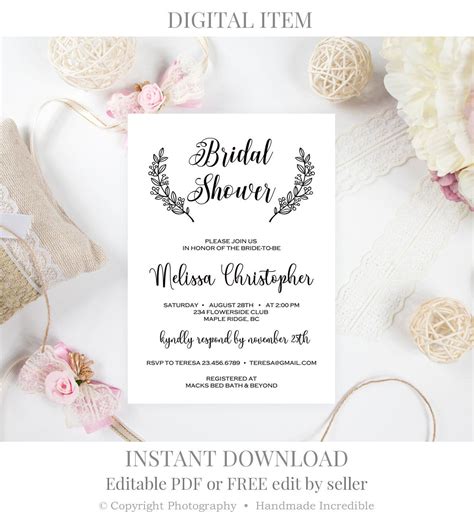 Rustic Bridal Shower Invitation Template Printable Bridal Shower