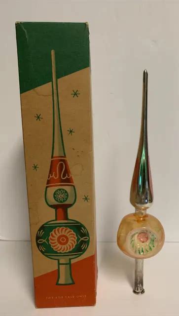 Vintage Shiny Brite Mercury Glass Christmas Tree Topper Triple Indent W