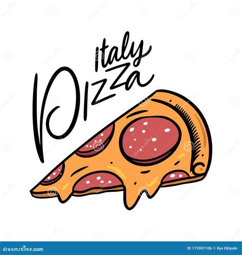 Italy Slice Pizza Pepperoni Hand Drawn Colorful Vector Illustration