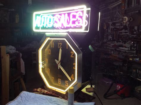 Double Sided Neon Auto Sales Clock Obnoxious Antiques