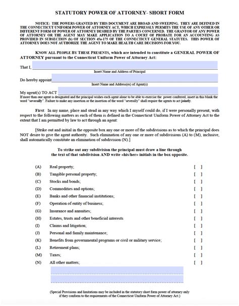 Free Durable Power Of Attorney Connecticut Form Pdf