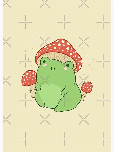 Kawaii Frog With Mushroom Hat And Toadstools Cottagecore Aesthetic