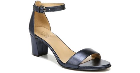 Naturalizer Leather Vera Ankle Strap Sandals In French Navy Metallic