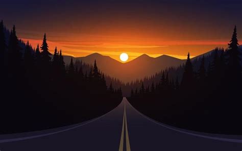 Sunset Road Vector Art Icons And Graphics For Free Download