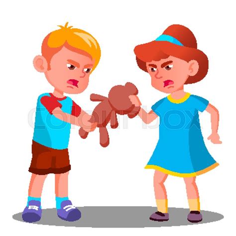 Two Children Quarrel Over A Toy Stock Vector Colourbox