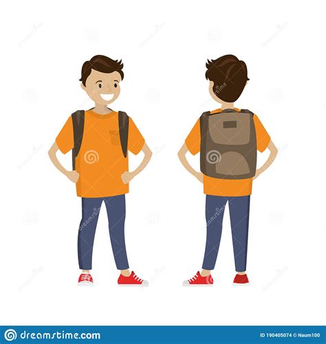 Cartoon Caucasian Schoolboy With School Bagcute Male Kid Character