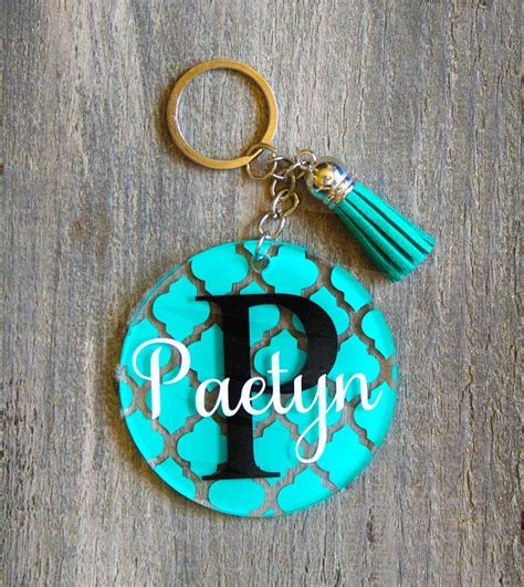 Download Personalized Monogram Keychain with Tassel, Custom Acrylic Key chain, Glitter Monogram ...