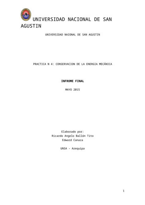 DOCX Informe Experimental 1 Conservacion de La Energia Mecánica