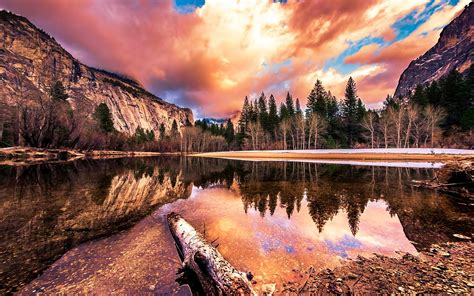 Romantic Landscape Beautiful Sunsets Merced River Yosemite