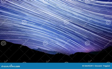 Star Trail Effect Over Mountain Night Sky Stock Image Image Of