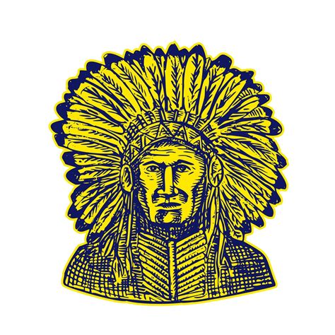 Native American Indian Chief Warrior Etching 12391645 Vector Art At