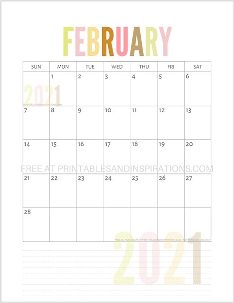 We have five february 2021 blank calendar templates that you can download for free. Free Printable 2021 Calendar PDF - Printables and Inspirations