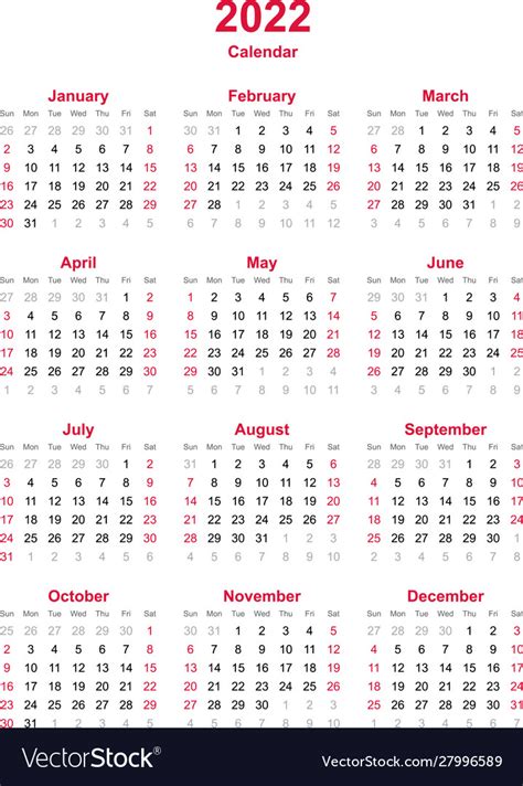 12 Month Calendar 2022 Printable